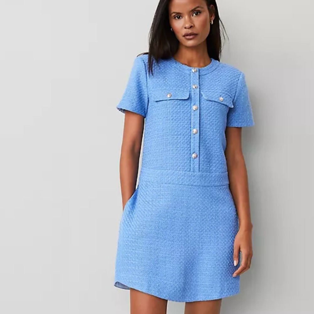 Ann Taylor Light Blue Textured Mini Dress